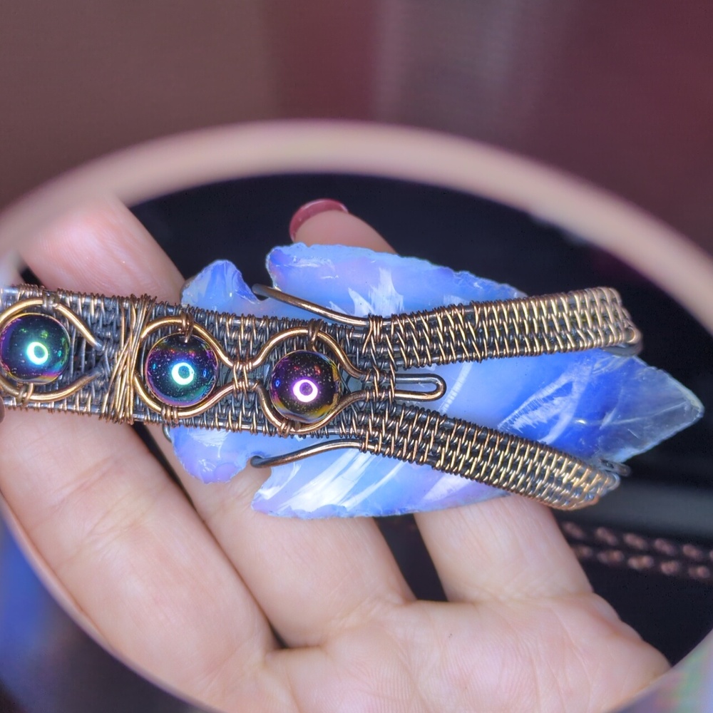 Elegant Copper Wire Wrapped Pendant-Milky Opal